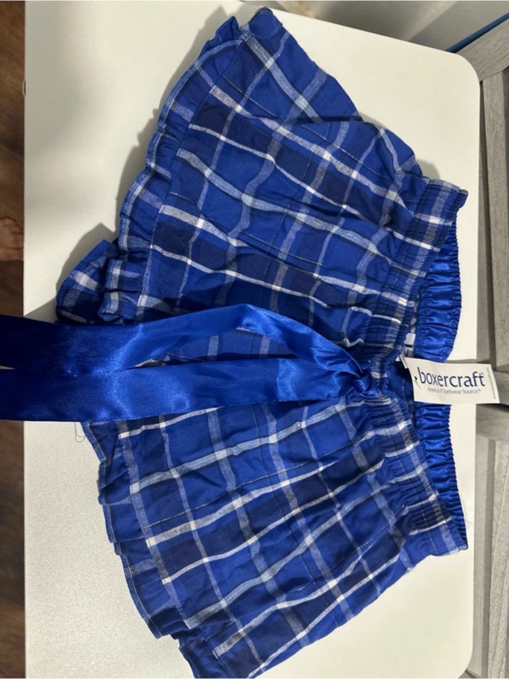 Bundle of Boxercraft  Blue Plaid pajama Shorts with Satin Tie in size M & Large